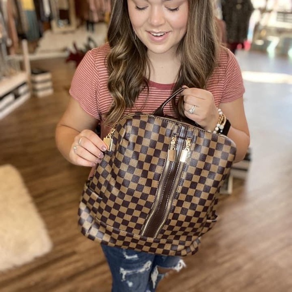 The Anistyn Checkered Backpack-Brown - Picture 2 of 2